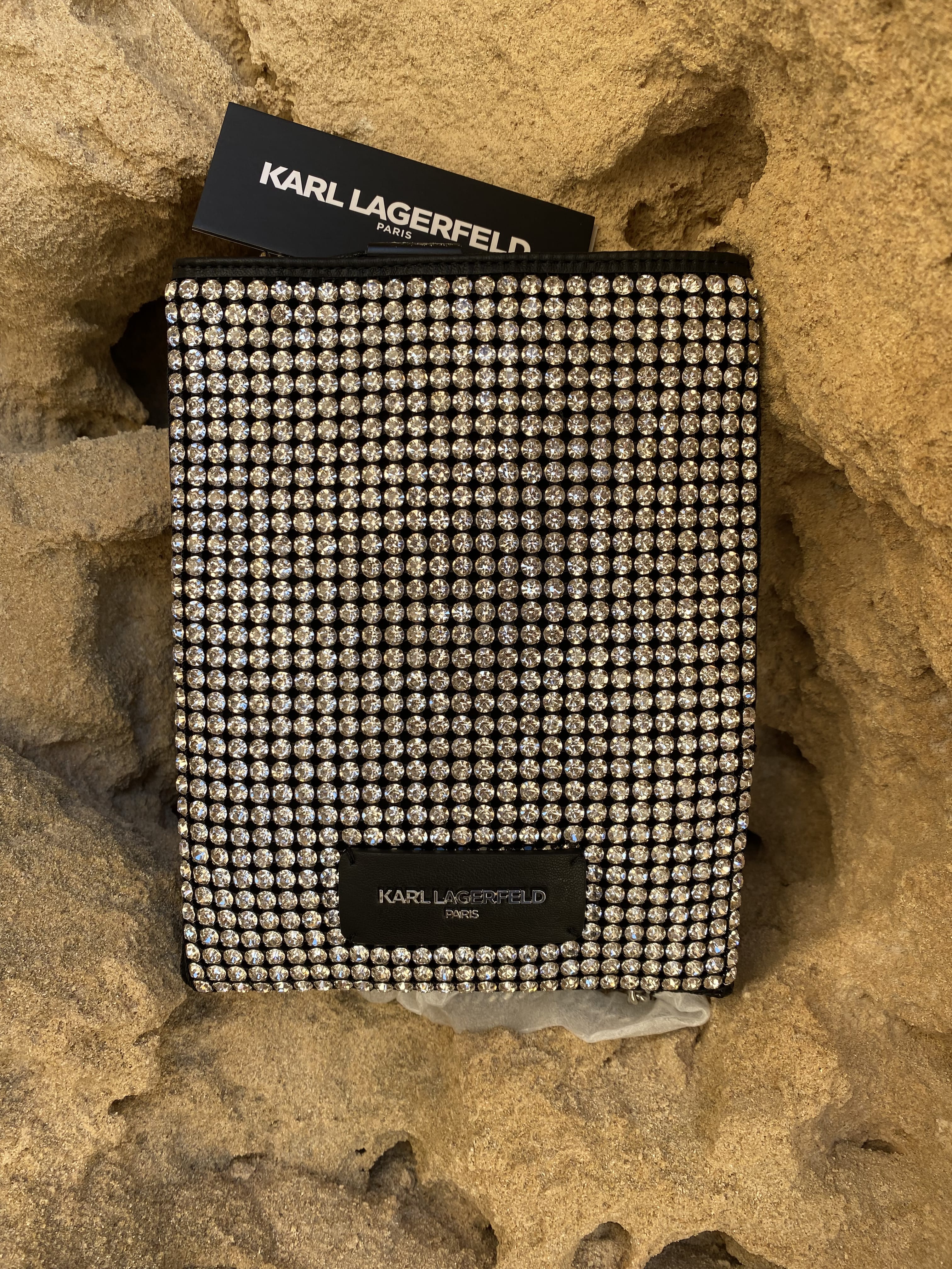 New Karl Lagerfeld Paris Sparkle Clutch, Wristlet, Black